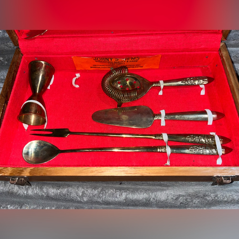 Vintage Johns Gems Bartender 9pc Bar Tool Set W/ Wooden Case